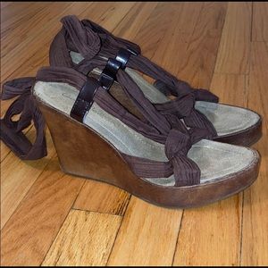 Brown wedge tie up heels Charlotte Russe